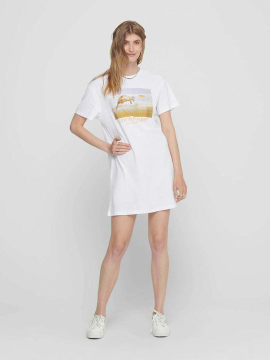 Only Καλοκαιρινό Mini T-shirt Φόρεμα Λευκό