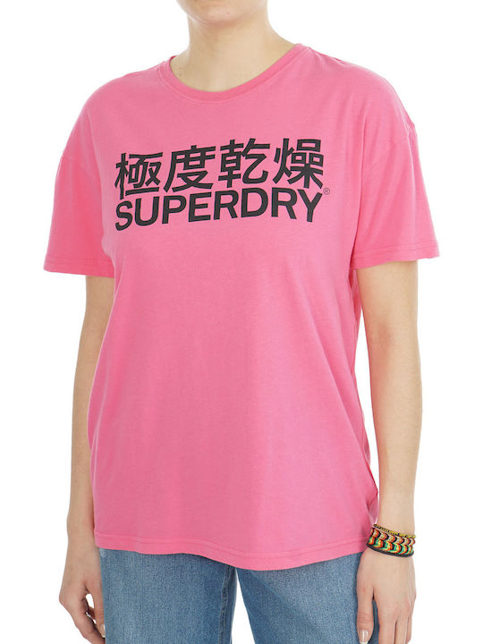 Superdry Character Logo Macro Portland Γυναικείο T-shirt Φούξια με Στάμπα