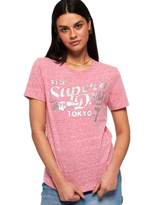 Superdry Ροζ Γυναικείο T-shirt με Στάμπα Paisley Pink Heathered