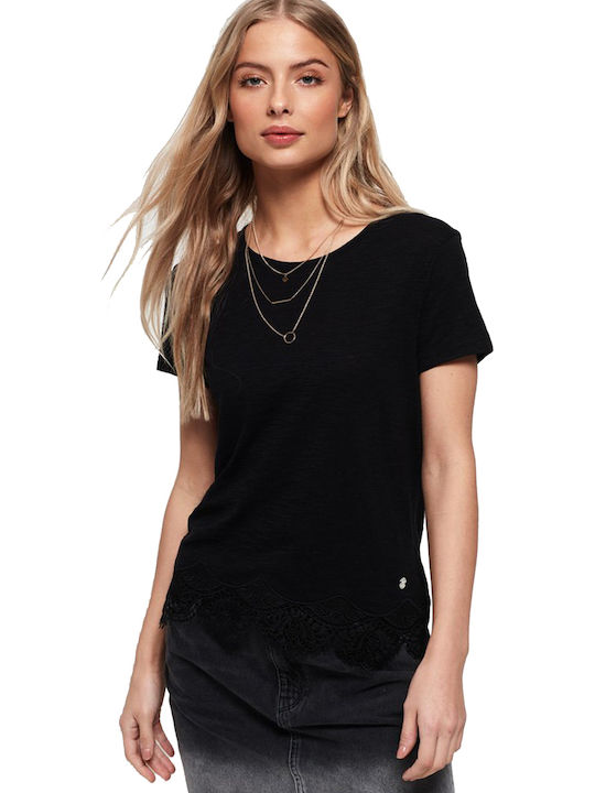 Superdry Morocco Lace Hem Women's T-shirt Black