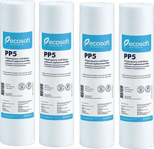 Ecosoft Ανταλλακτικό Φίλτρο Νερού Άνω και Κάτω Πάγκου από Πολυπροπυλένιο 10" PP5 5 μm 4τμχ