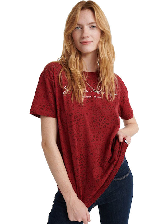 Superdry Premium Signature Women's T-shirt Burgundy