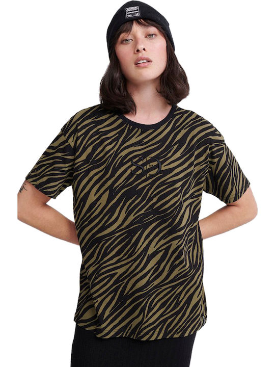 Superdry Edit Zebra Portland Women's T-shirt Animal Print Khaki