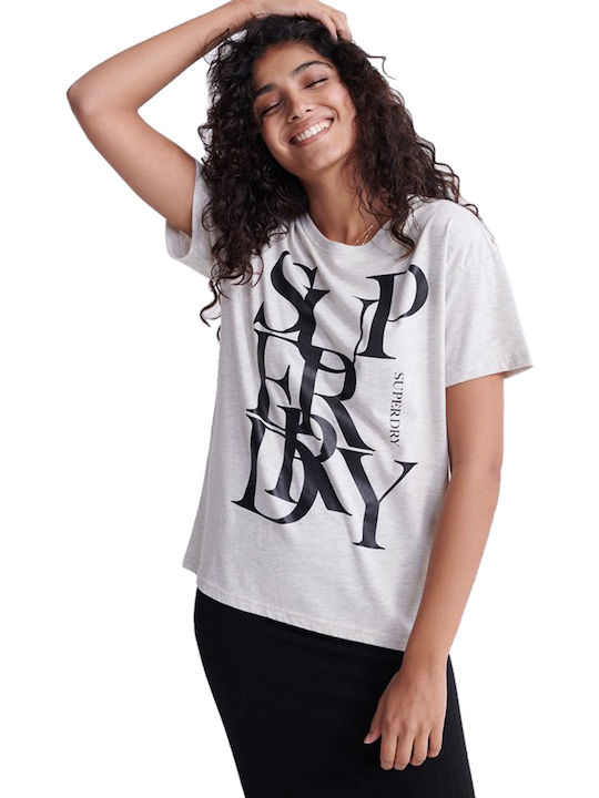 Superdry Edit Logo Portland Γυναικείο T-shirt Λευκό με Στάμπα