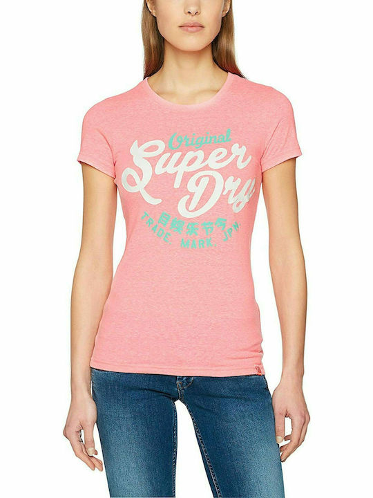 Superdry G10004HQ Γυναικείο T-shirt Ροζ με Στάμπα