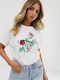 Levi's 90's Varsity Embroidered Floral Logo Damen T-Shirt Blumen Weiß