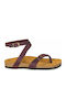 Plakton Leather Women's Flat Sandals Anatomic With a strap Bordeaux/Gold