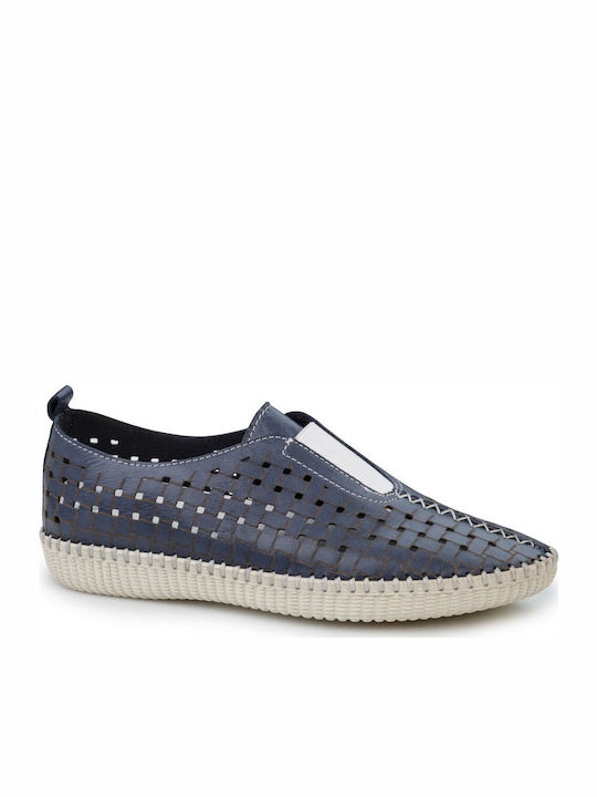 Boxer Leder Damen Slip-Ons Blau