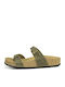 Plakton Leather Women's Flat Sandals Anatomic In Khaki Colour