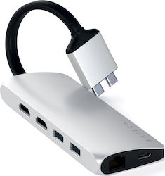 Satechi Docking Station με Διπλό USB-C HDMI 4K PD Ethernet και συνδεση 2 Οθονών Ασημί (ST-TCDMMAS)