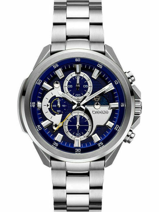 Breeze Omnius Ανδρικό Ρολόι 45mm Χρονογράφος Μπαταρίας με Ασημί Μεταλλικό Μπρασελέ