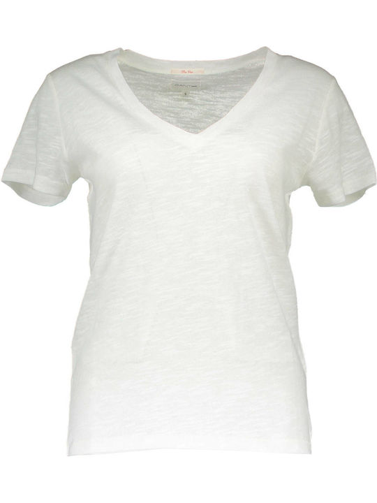 Gant Damen T-Shirt mit V-Ausschnitt Weiß