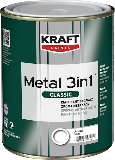 Kraft Цвят на лака Инхибитор на корозията Разтворимо Metal 3IN1 0.75лт Бял Блестящ
