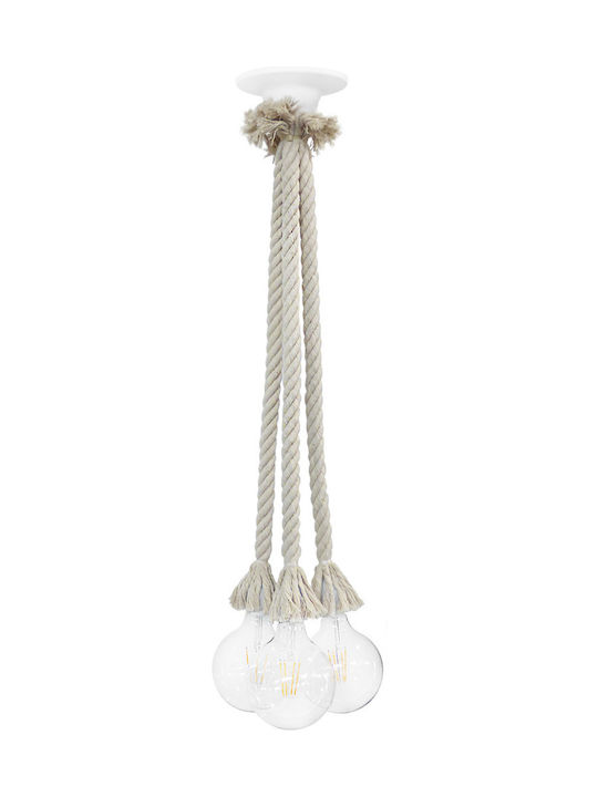 Heronia Подвесно осветление Три светлини с въже за гнездо E27 Бял