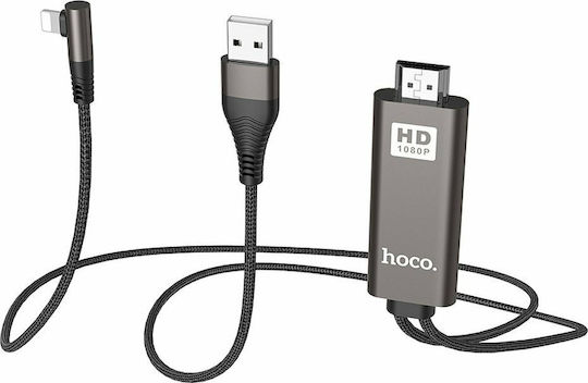 Hoco UA14 HDMI Cable Male - Lightning Male / USB-A Male 2m Black