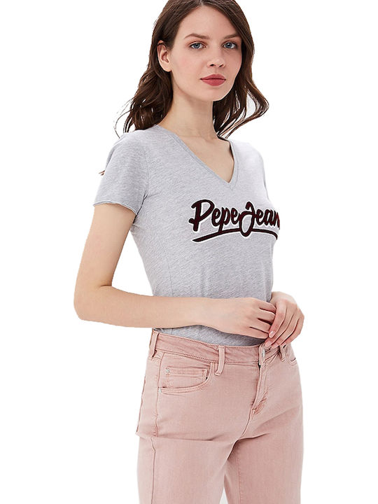 Pepe Jeans Liz Γυναικείο T-shirt Γκρι με Λαιμόκοψη V