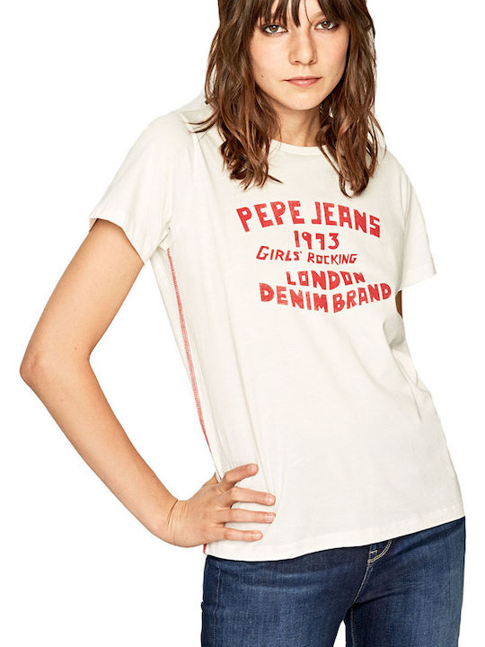 Pepe Jeans Γυναικείο T-shirt Μπεζ με Στάμπα