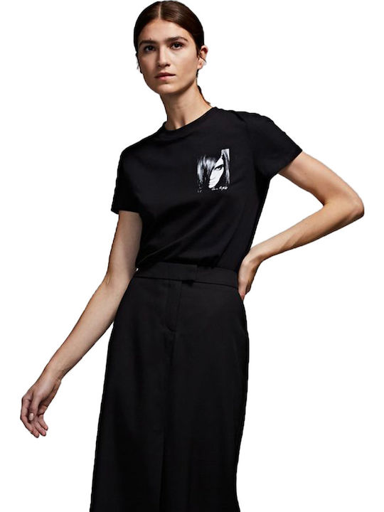 Karl Lagerfeld Big Print Logo Damen T-Shirt Schwarz