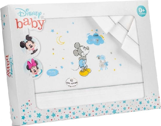 Interbaby Σετ Βρεφικά Σεντόνια Κούνιας Βαμβακερά με Λάστιχο Mickey Λευκά 80x140εκ. 3τμχ