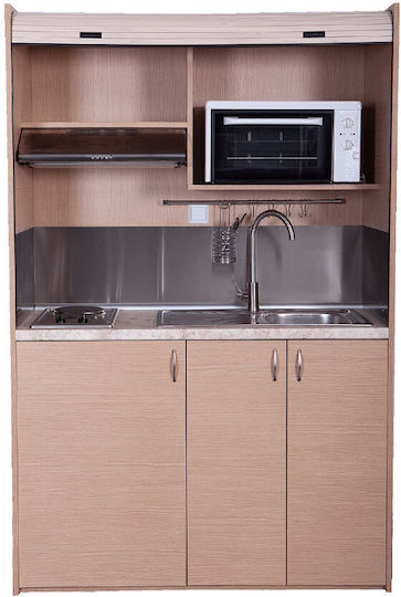 Silver ΚΣ140 Kitchenette with Right Sink Bowl 140x65x204cm Beige