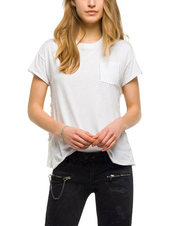 Replay Damen T-shirt Blumen Weiß W3982.000.10215-001