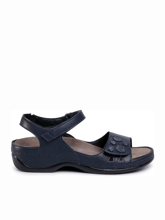 Charlotte Leather Women's Flat Sandals Anatomic with Strap in Navy Blue Color