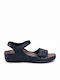Charlotte Leather Women's Flat Sandals Anatomic with Strap in Navy Blue Color