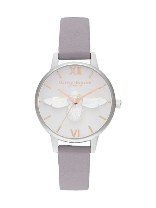 Olivia Burton 3D Bee Uhr mit Gray Lederarmband