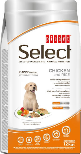 Picart Select Puppy Medium 12kg Dry Food for Medium Breed Puppies with Chicken and Rice