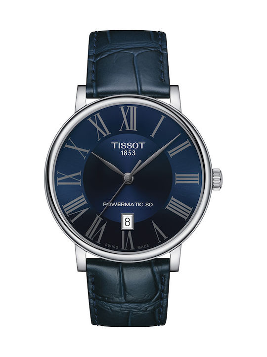 Tissot Carson Premium Powermatic 80 Automatic Watch with Leather Strap Blue