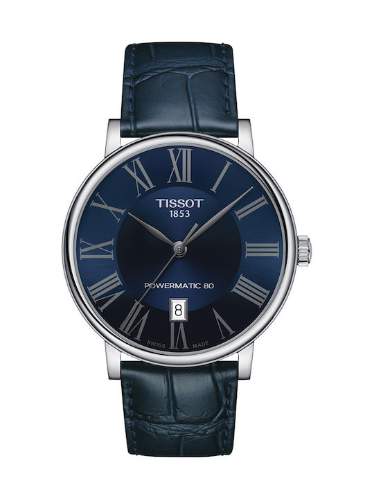 Tissot Carson Premium Powermatic 80 Часовник Автоматичен с Син Кожена каишка