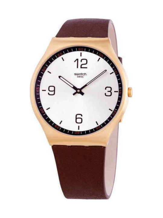 Swatch Skin Suit Men's Watch 42mm Battery with Red Leather Strap
