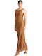 Guess Summer Maxi Evening Dress with Lace Brown