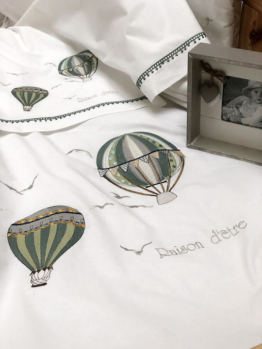 Raison D' Etre Hot Air Balloon Baby Sheets Set Cradle Cotton White 70x110cm 3pcs