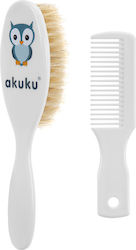 Akuku Baby Brush & Comb White 2pcs