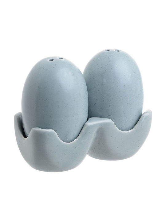 Inart 6-60-151-0030 Salt and Pepper Set Ceramic with Stand Blue 2pcs