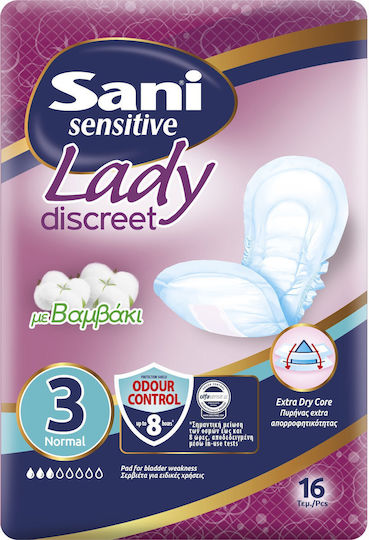 Sani Sensitive Lady Normal No3 Γυναικείες Σερβιέτες Ακράτειας Κανονικής Ροής 3 Σταγόνες 16τμχ