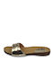 Bahamais Leather Women's Flat Sandals Anatomic in Gold Color