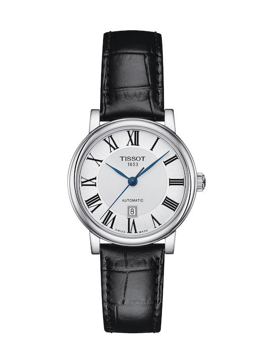 Tissot Carson Γυναικείο Ρολόι 30mm Αυτόματο με Μαύρο Δερμάτινο Λουράκι