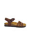 Plakton Leather Women's Flat Sandals Anatomic in Tabac Brown Color