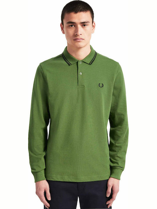 Fred Perry Ανδρική Μπλούζα Polo Μακρυμάνικη Πράσινη