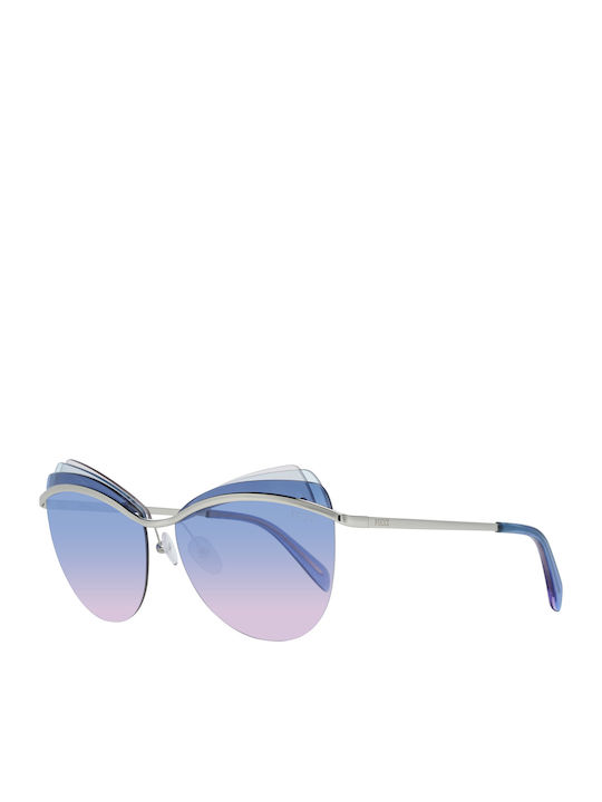 Emilio Pucci Women's Sunglasses with Silver Frame and Blue Gradient Lenses EP0112 16W