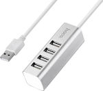 Hoco HB1 USB 2.0 Hub 4 Θυρών με σύνδεση USB-A Ασημί