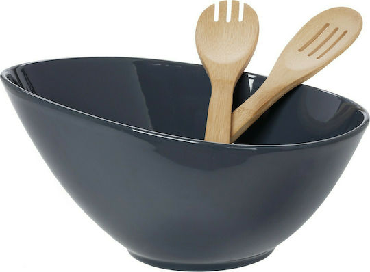 Cryspo Trio Bamboo Σαλατιέρα με Κουτάλες από Πορσελάνη Iron Grey 31x15.5x15.5cm 3τμχ