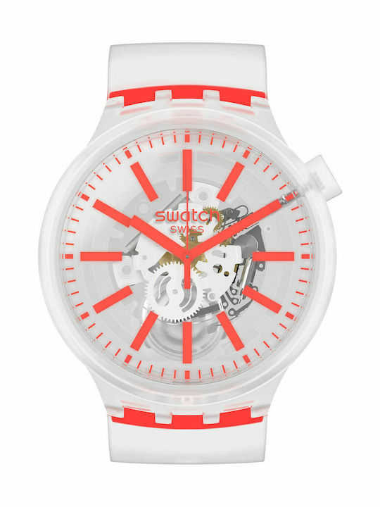 Swatch Big Bold Γυναικείο Ρολόι 47mm Μπαταρίας με Λευκό Καουτσούκ Λουράκι