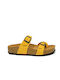 Plakton Leather Women's Flat Sandals Anatomic in Yellow Color