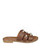 Leather Women's Flat Sandals Anatomic with Strap in Tabac Brown Color