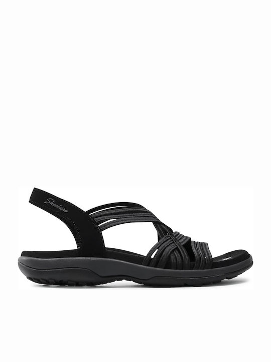 Reggae Slim Simply Stretch Leather Women's Flat Sandals in Black Color