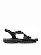 Reggae Slim Simply Stretch Leather Women's Flat Sandals in Black Color