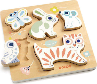 Holz Kinder Steckpuzzle Παίζω με τα Ζωάκια für 1+ Jahre 5pcs Djeco